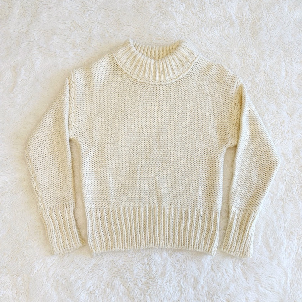 Women Cream Chunky Knit Crewneck Pullover Sweater